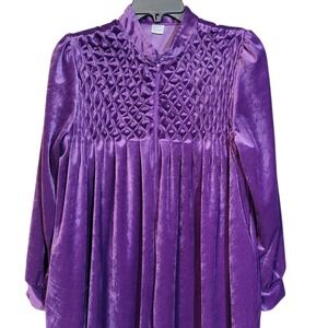 VTG CW Classics Velour Velvet Textured Purple Long Robe Half Zip Sz Sm Muu Muu